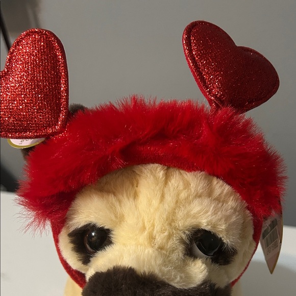 Sparkles Pug Plush with Red Heart Headband - Picture 10 of 13